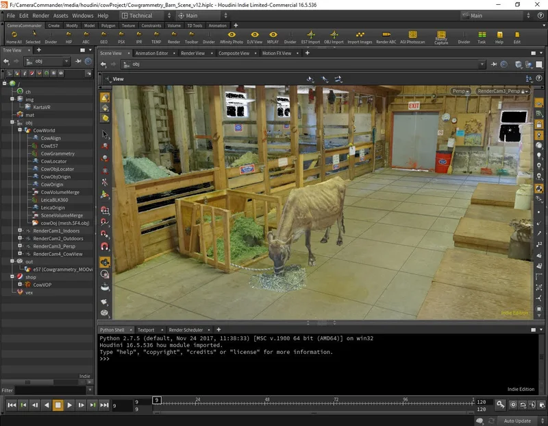 Software screenshot of reconstructed cow and capture-scene cameras.