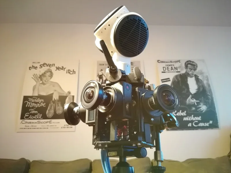 Stereo and ambisonic camera build — Stereo camera system with integrated ambisonic microphone.