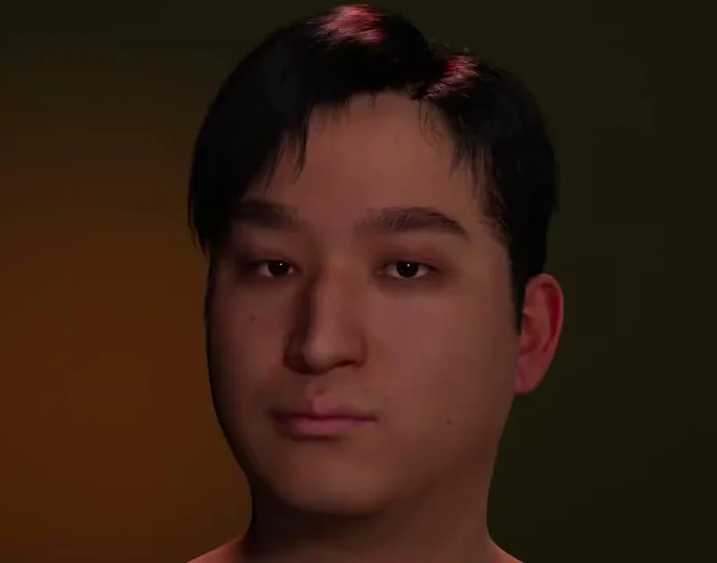 Reconstructed face under simulated studio lighting.
