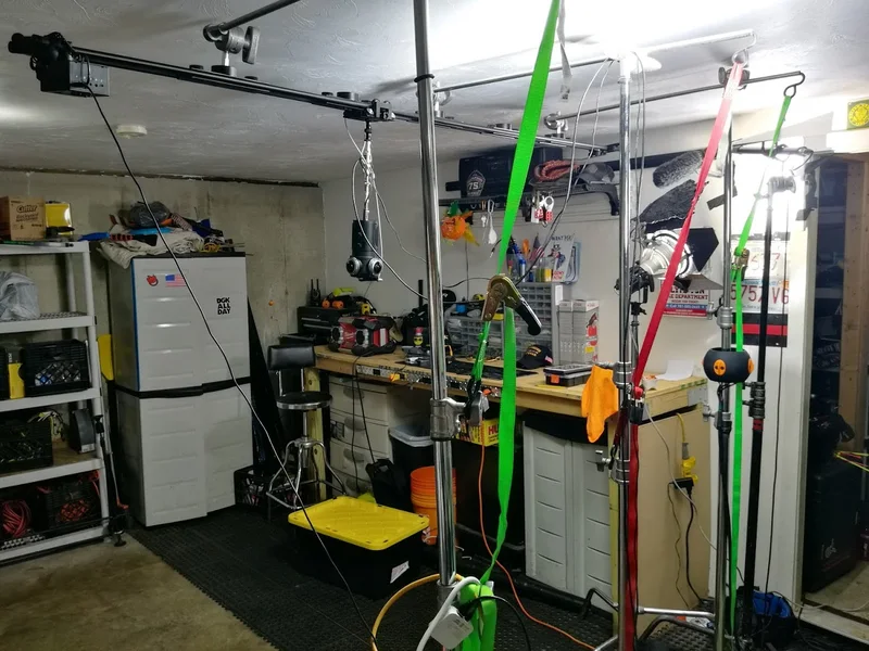Large camera support and stabilization frame in the workshop.