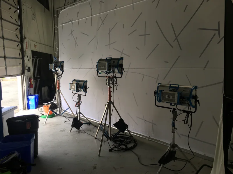 Witness/monitor cameras in front of the tracked studio backdrop.