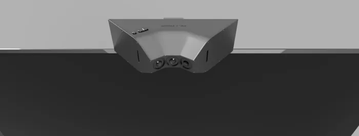 Mobile Portrait concept render. Camera enclosure and lens opening, underside detail.