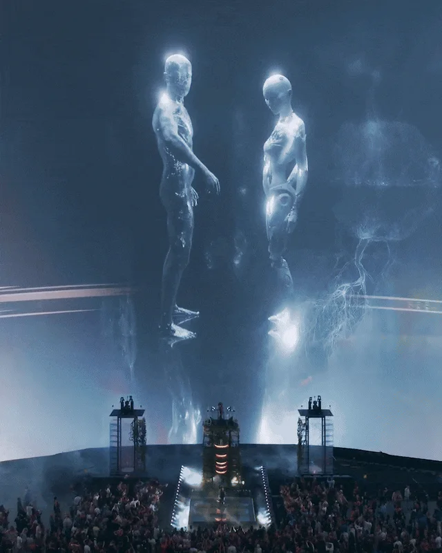 Frame from live audience footage of the Human Now visuals at Sphere.