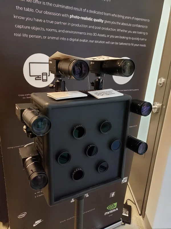 Modular camera enclosure displayed as a hardware demonstration.