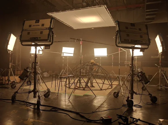 Studio rig with surrounding SkyPanel lighting and diffuser.
