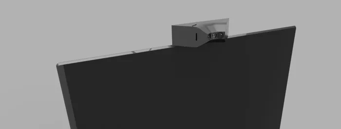 Mobile Portrait concept render. Camera-and-display assembly, angled view.