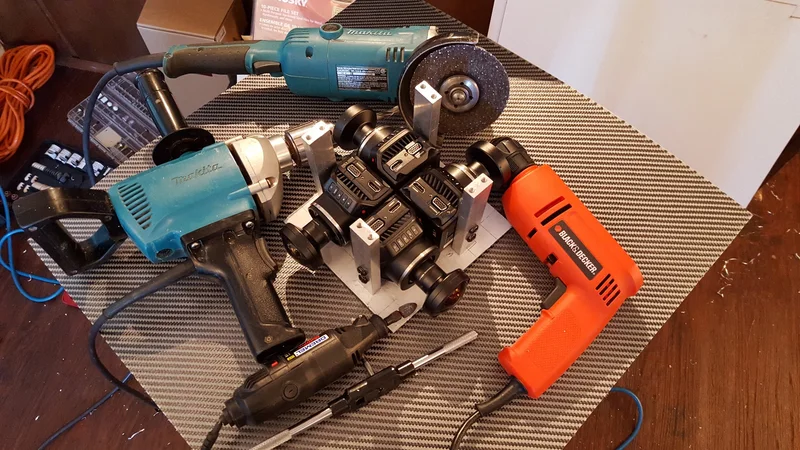 Power tools and machining components used in the build.
