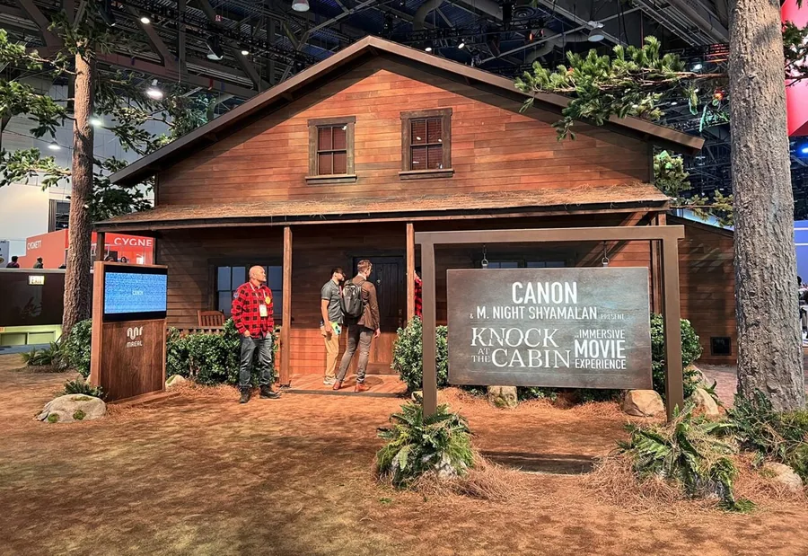 Canon’s Knock at the Cabin exhibit at CES 2023; broader booth context.