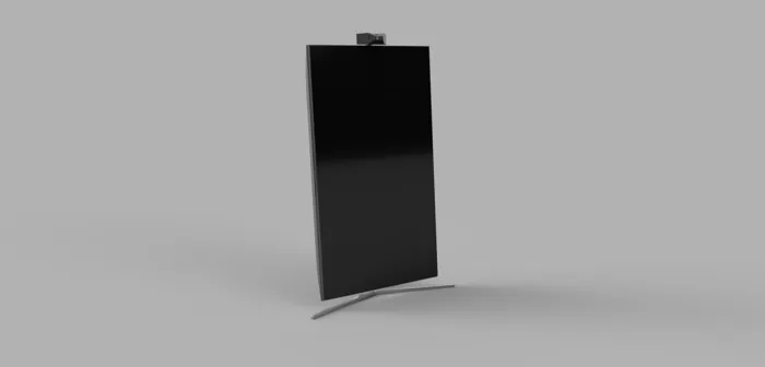 Mobile Portrait concept render. Camera-and-display assembly, front oblique view.