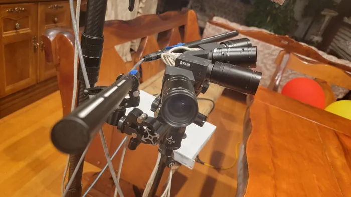 Close view of the MultiView camera and microphone assembly.