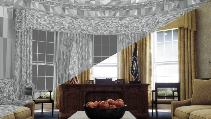 Oval Office environment, geometry and finished shading comparison — project environment render.