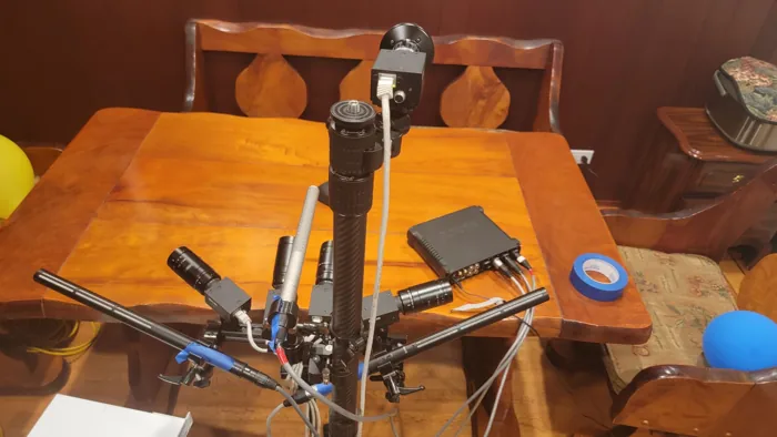 MultiView camera and microphone prototype on the test table.