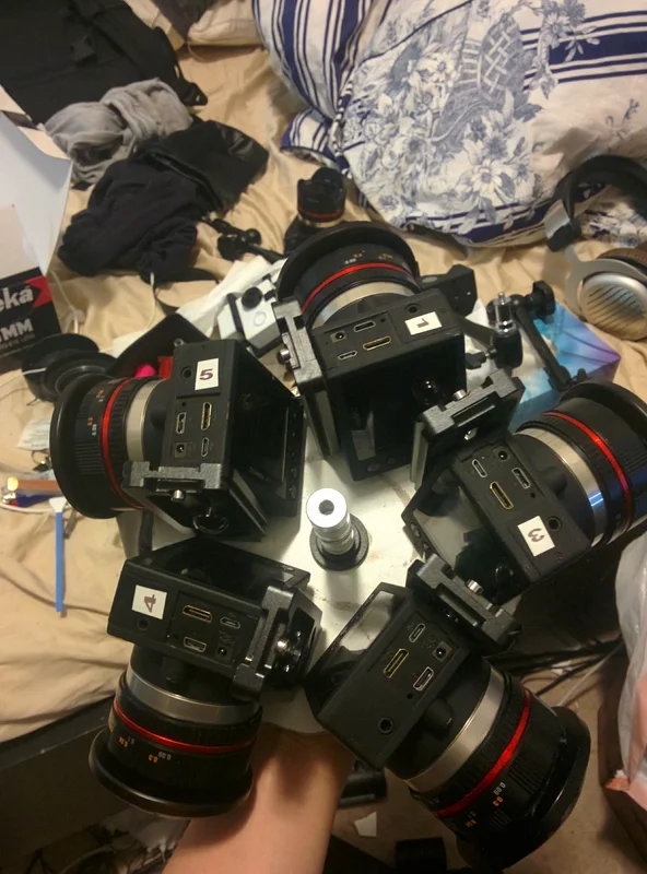 Multi-camera prototype with circular arrangement of fisheye lenses.
