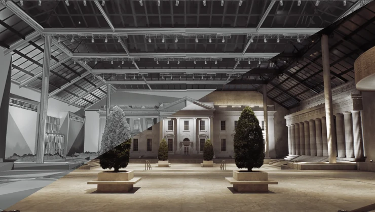 Central gallery connecting the interactive environments — project environment render.