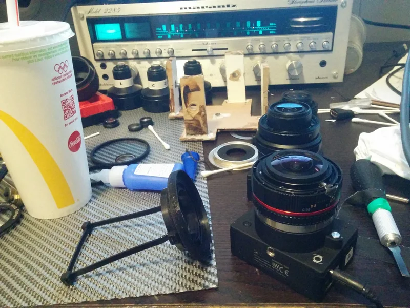 Lens/camera prototype and bench electronics.