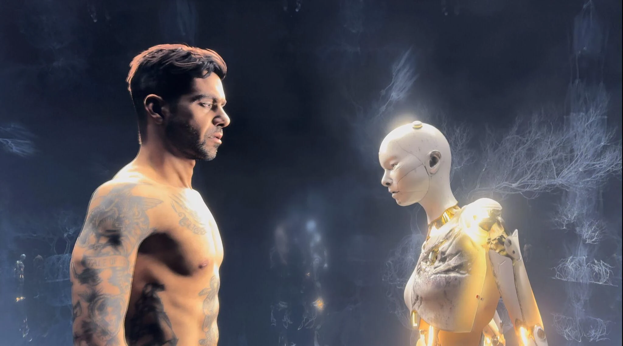 A digital human and robot in the Human Now visual sequence
